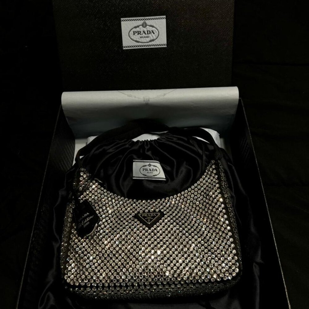 Prada Re-edition 2000 mini satin with crystals shoulder bag